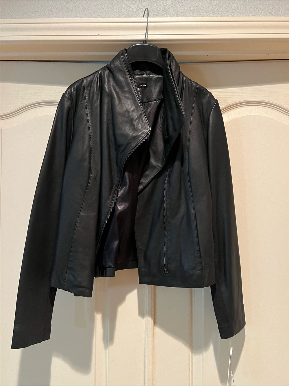 Aqua Black Leather Women Jacket
